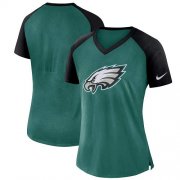 Wholesale Cheap Women's Philadelphia Eagles Nike Midnight Green-Black Top V-Neck T-Shirt